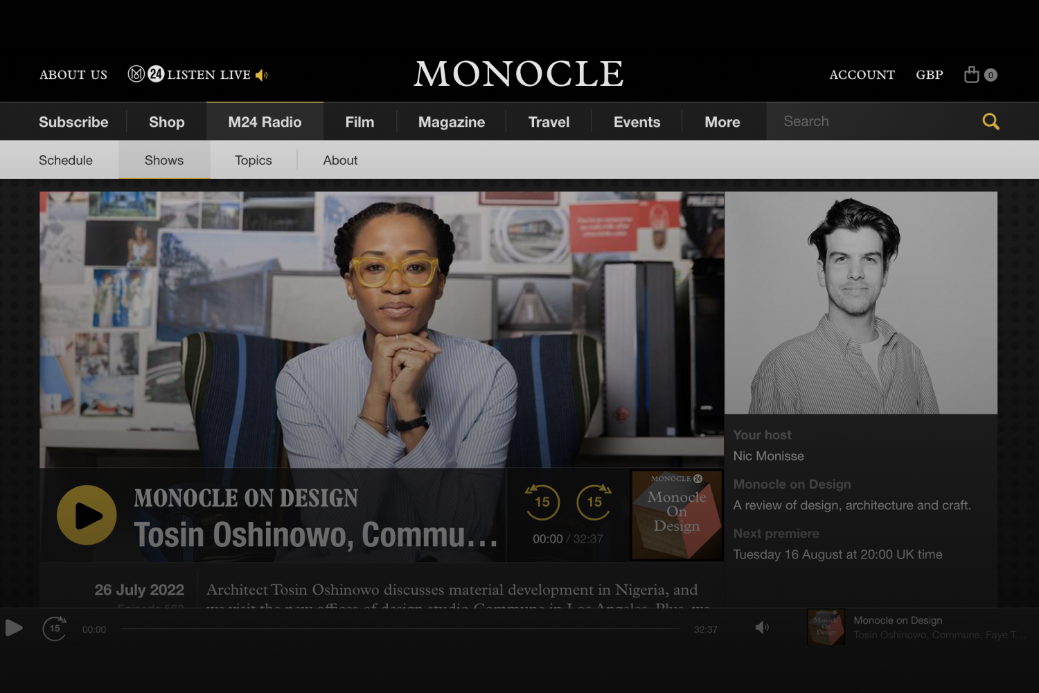 Architect Tosin Oshinowo discusses material development in Nigeria, and we visit the new offices of design studio Commune in Los Angeles. Plus, we meet designer Faye Toogood in her London studio.