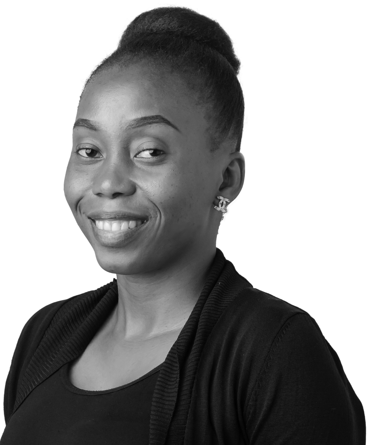 Black and white portrait of BLESSING EKO as part of the Oshinowo Studio team picture