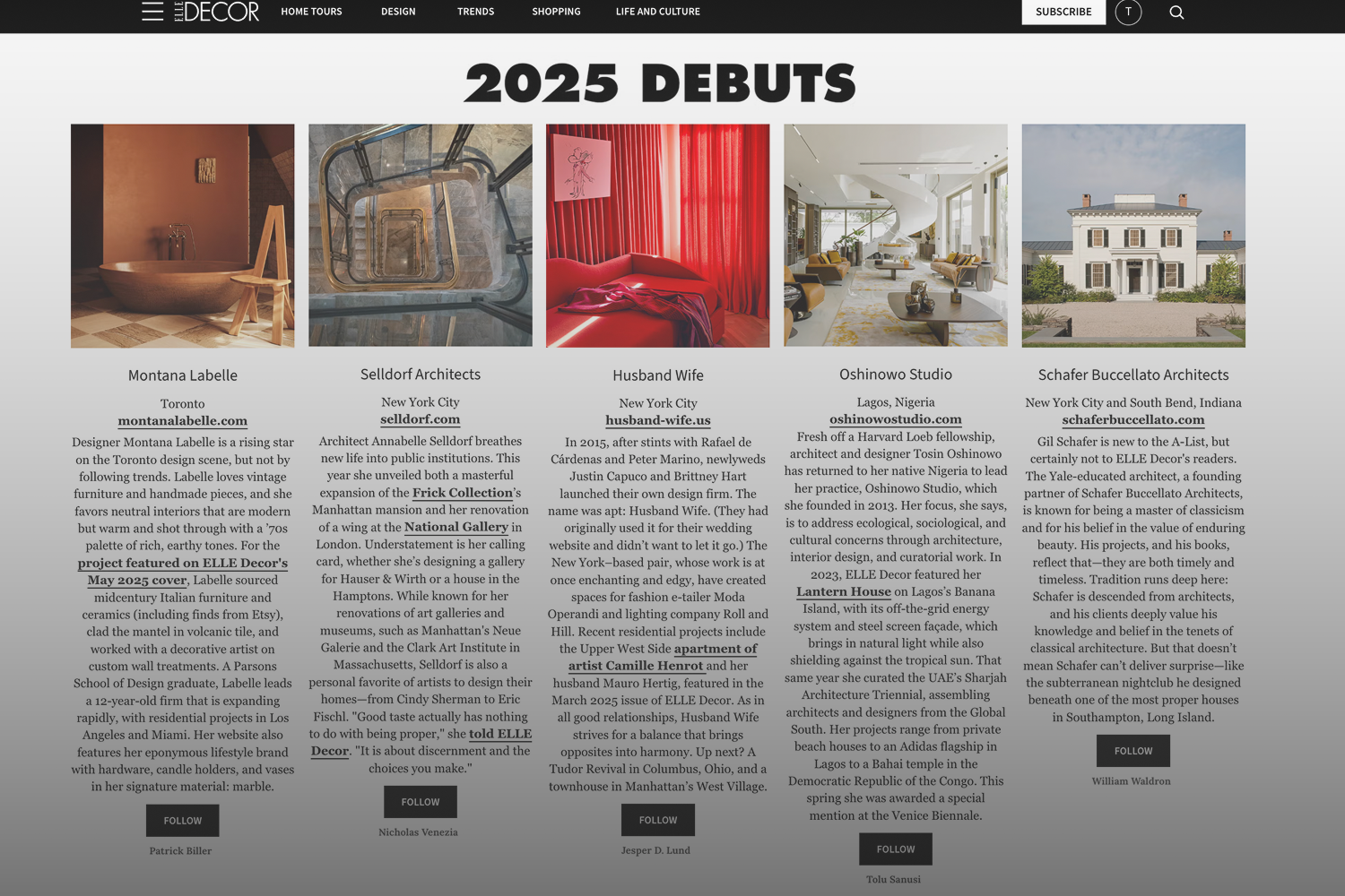 Oshinowo Studio included in the Elle Decor A-list 2025